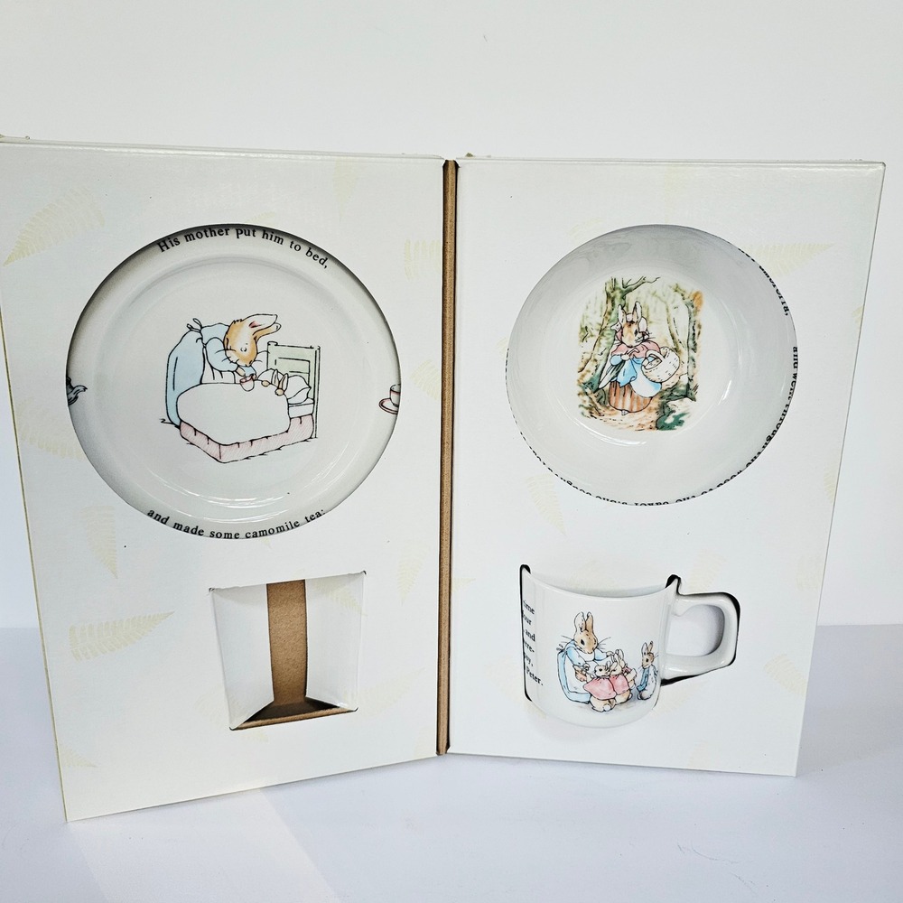 Wedgwood Peter Rabbit 3 Piece Nursery Set Bone China Beatrix Potter Gift Baby